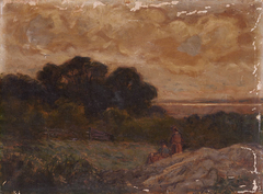 Untitled (Landscape with Two Women Reclining on Rocks) by Edward Mitchell Bannister