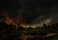 Village on Fire at Night by Aert van der Neer