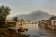 Vue de Grenoble, prise de l'Ile verte, effet du soir by Isidore Dagnan