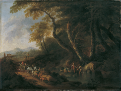 Waldlandschaft mit Gewässer rechts by Maximilian Joseph Schinnagl