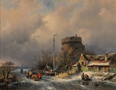 WInter Landscape With Round Tower and a Farm near a Frozen Canal by Charles Leickert