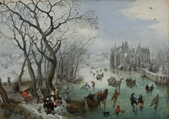 Winter Landscape with Skaters near a Castle by Adriaen van de Venne