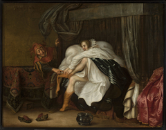 Woman and a jester by Adriaen van de Venne