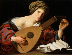 Young woman tuning a lute by Hendrick ter Brugghen