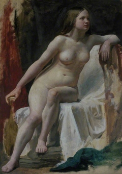 A Life Study of a Female Nude Model Seated on White Drapery by William McTaggart