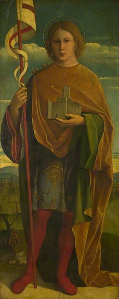 A Saint with a Fortress and a Banner by Girolamo da Santacroce