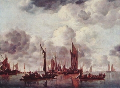 A Shipping Scene with a Dutch Yacht firing a Salute by Jan van de Cappelle