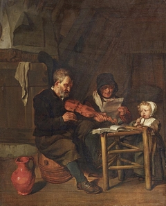 As the old sing, so pipe the young by Gabriël Metsu