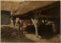 Boerenerf (Boerderij met hooischuur). by Antoon Derkinderen