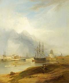 Bristol Docks with the Church of St Mary Redcliffe in the distance by James Baker Pyne