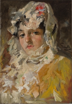 Cabeza de mujer con mantilla blanca by Joaquín Sorolla