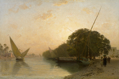 Canal de Mahmoudieh à Alexandrie le soir, Égypte by Léon Belly