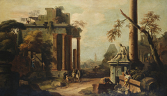 Caprice Landscape with Ruins and a Statue by Marco Ricci