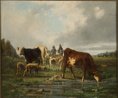 Cattle at the waterhole by Constant Troyon