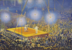 Clowns in the arena of the circus “Italian Comedy” by Leon Kaufmann