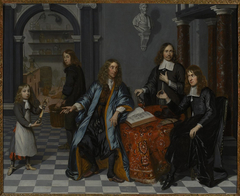 Collective portrait at the apothecary’s in Delft, “In the mirror” by Cornelis de Man