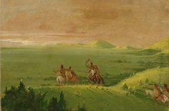 Comanche War Party, Chief Discovering the Enemy and Urging his Men at Sunrise by George Catlin