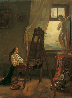 Der eingeschlafene Maler im Atelier by Josef Danhauser