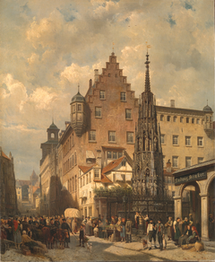 Der "schöne brunnen" te Neurenberg by Cornelis Springer