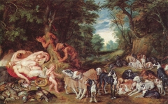 Diana at the Hunt - Diana and her nymphs asleep and spied on by satyrs by Peter Paul Rubens