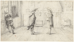 Drie mannen in een schildersatelier by Gerard ter Borch II