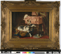 Een kat met vijf jongen by Henriëtte Ronner-Knip