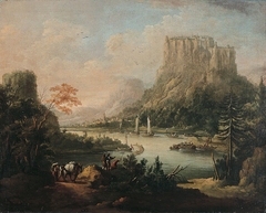 Elbe landscape with the fortress Königstein by Johann Alexander Thiele