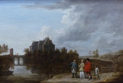 Family in front of a moated castle by David Teniers the Younger