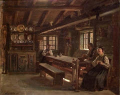 Farm Interior from Gulsvik in Hallingdal by Adolph Tidemand