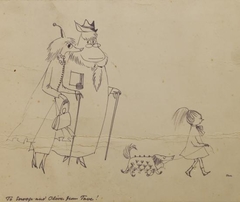 Fillyjonk and Hemulen, with small girl and dog by Tove Jansson