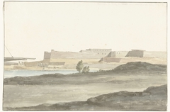 Gezicht op het kasteel in de haven van Barletta by Louis Ducros