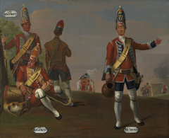 Grenadiers, 16th and 17th Regiments of Foot, and Grenadier and Drummer, 18th Royal Irish Regiment of Foot, 1751 by David Morier