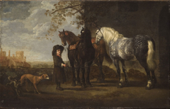 Groom with Three Horses and Two Dogs by Aelbert Cuyp