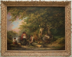 Gypsy Encampment with Seated Man Breaking Firewood by George Morland