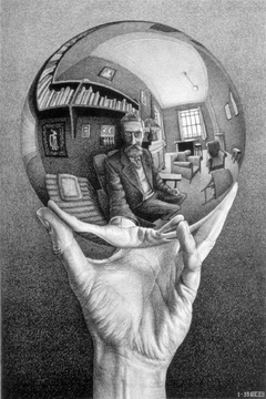 Hand with Reflecting Sphere by M. C. Escher