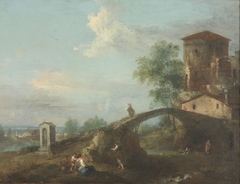 Ideal Landscape with Figures and Bridge by Francesco Zuccarelli