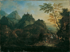 Ideale Berglandschaft mit Brücke by Maximilian Joseph Schinnagl