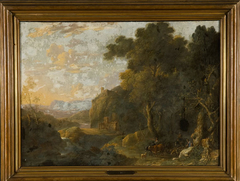 Italiaans landschap met veehoeder by Gaspar de Witte