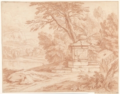 Italiaans landschap met vervallen fontein by Frans Baudewijns