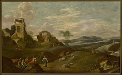 Italian landscape with ruins by Cornelius van Poelenburgh