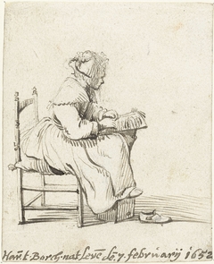 Jonge vrouw bezig met het maken van kant, in profiel by Harmen ter Borch