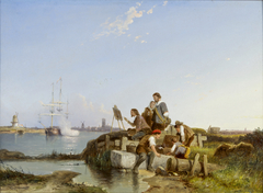 Joseph Vernet aan het werk bij Dordrecht, 1765 by Pieter Cornelis Dommersen