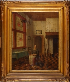 Keukeninterieur met schillende vrouw by Franciscus Carree