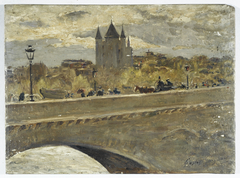 La tour du Temple reconstituée pour l'Exposition de 1889, vue du pont d'Iéna by Gaston Guignard