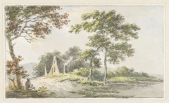 Landschap met rustende wandelaar by Unknown Artist