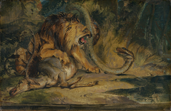 Lion Defending its Prey by Edwin Henry Landseer