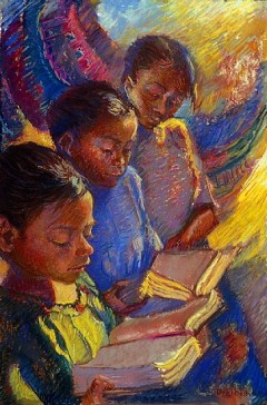 Mexican Girls Reading by Ellen Dreibelbis