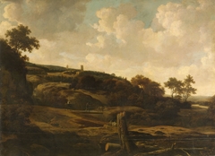 Mountainous landscape, possibly the St Pietersberg, with Lichtenberg castle, near Maastricht by Joris van der Haagen