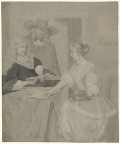 Musicerend paar aan tafel by Jacob Ochtervelt