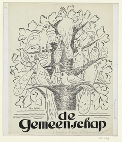 Ontwerp voor de omslag van 'De Gemeenschap', met een voorstelling van vogels in een boom by Leo Gestel